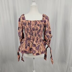 Time and Tru Floral Smocked Blouse - Pink and Purple